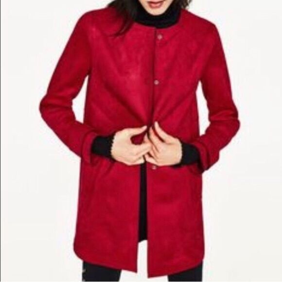 ZARA red faux suede coat Sz L - Picture 4 of 15